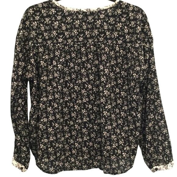 Madewell Peasant Blouse Women Size M Black Ditsy Branch Floral Meadow Shirt Boho - Picture 8 of 13